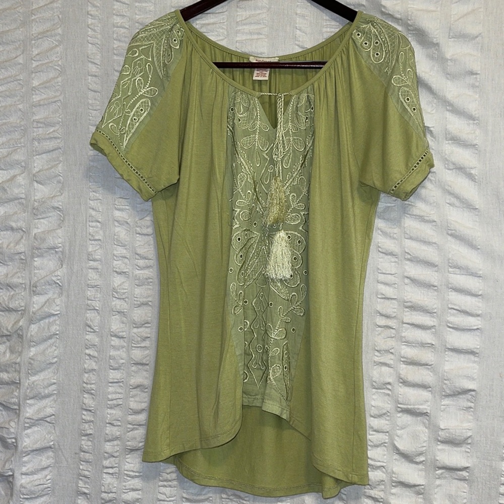 Sundance Green Embroidered Tassel Top